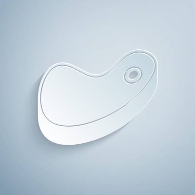 Kağıt kesilmiş Biftek et simgesi gri arka plan üzerinde izole. Kağıt sanat tarzı. Vektör İllüstrasyonu