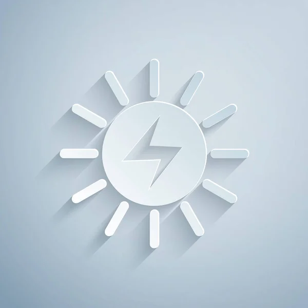 Papír vágott napenergiával panel ikon izolált szürke háttér. Papírművészeti stílus. Vektoros illusztráció — Stock Vector