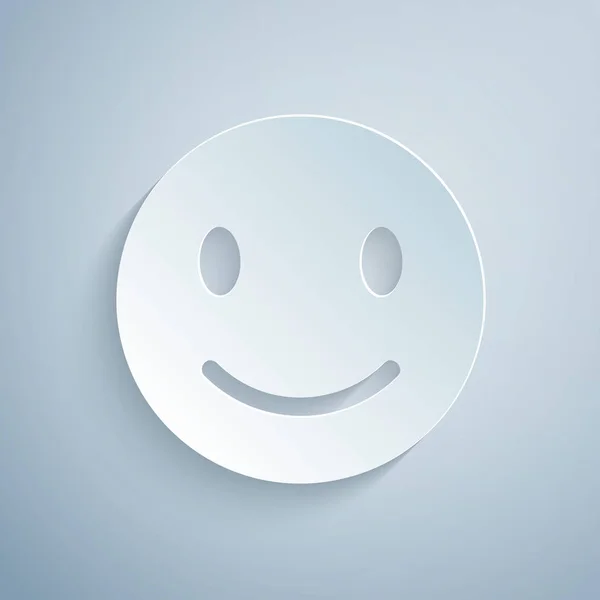 Corte de papel Icono de cara de sonrisa aislado sobre fondo gris. Emoticono sonriente. Feliz símbolo de chat sonriente. Estilo de arte de papel. Ilustración vectorial — Archivo Imágenes Vectoriales