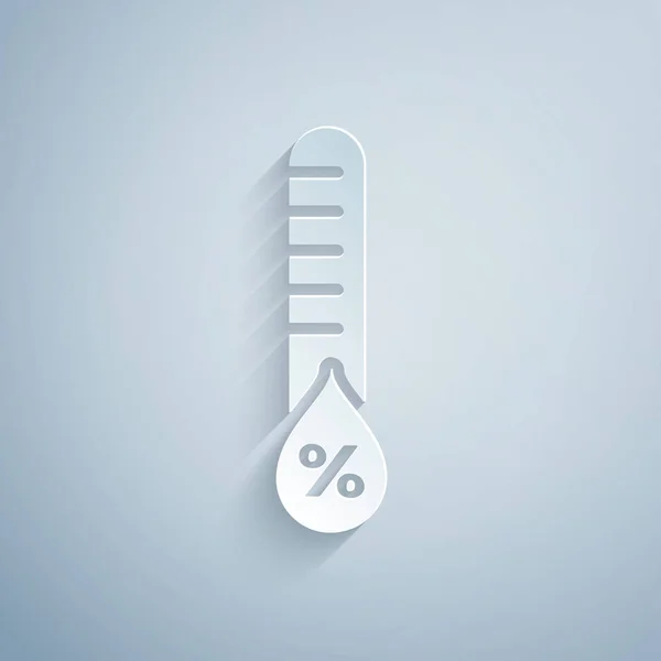 Corte de papel Icono de humedad aislado sobre fondo gris. Clima y meteorología, símbolo del termómetro. Estilo de arte de papel. Ilustración vectorial — Vector de stock