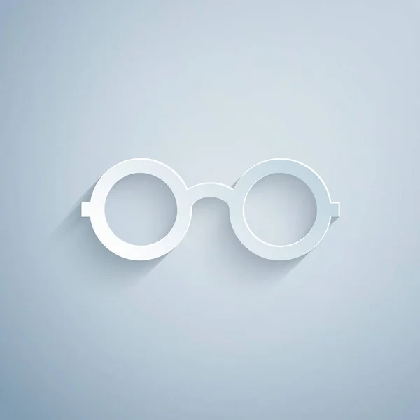 Icono de gafas de corte de papel aislado sobre fondo gris. Símbolo de marco de gafas. Estilo de arte de papel. Ilustración vectorial — Archivo Imágenes Vectoriales