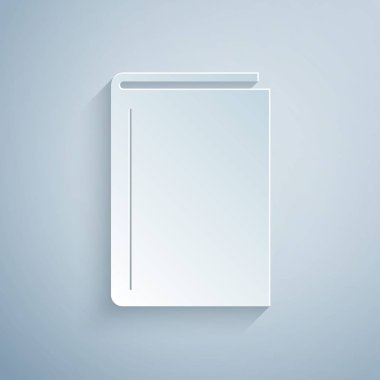 Kağıt kesiği Kitap simgesi gri arkaplanda izole edildi. Kağıt sanatı tarzı. Vektör İllüstrasyonu