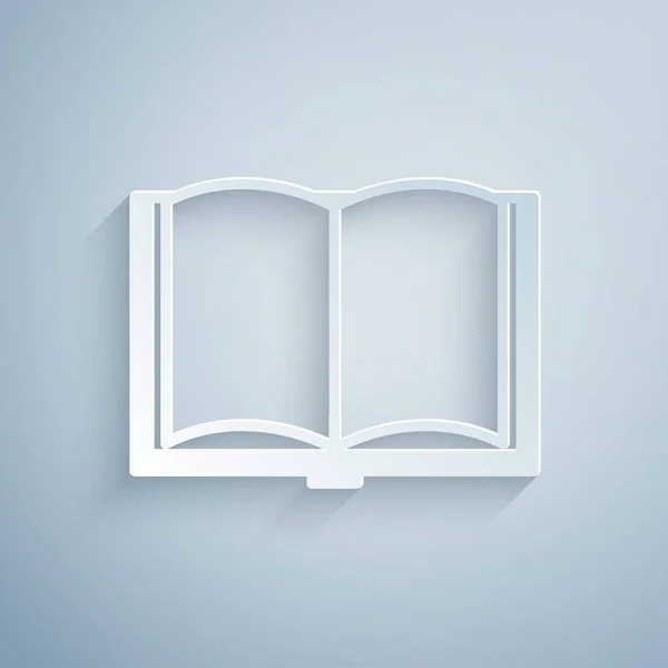 Paper cut Open book icon isolated on grey background. Paper art style. Vector Illustration — Stock Vector