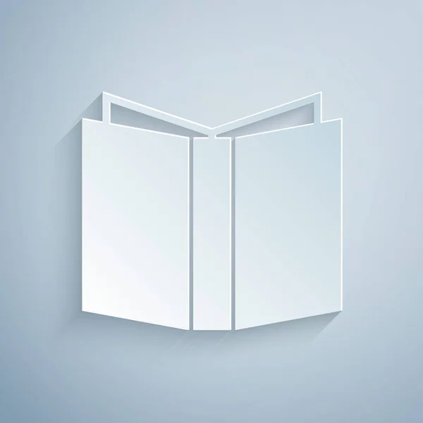 Corte de papel Ícone de livro aberto isolado em fundo cinza. Estilo de arte de papel. Ilustração vetorial — Vetor de Stock