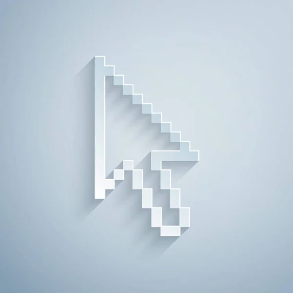 Papier découpé Pixel flèche icône du curseur isolé sur fond gris. Style art du papier. Illustration vectorielle — Image vectorielle