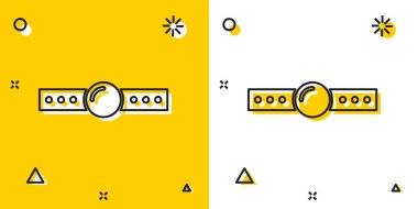Siyah Silikon topu sarı ve beyaz arka plan üzerinde izole bir deri kemer simgesi ile gag. Fetiş aksesuarı. Erkekler ve kadınlar için seks oyuncak. Rastgele dinamik şekiller. Vektör İllüstrasyonu
