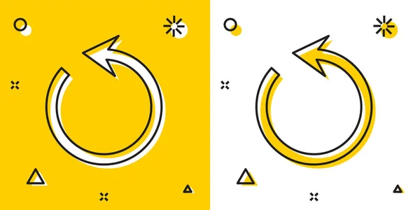 Black Refresh icon isolated on yellow and white background. Reload symbol. Rotation arrow in a circle sign. Random dynamic shapes. Vector Illustration — Stock Vector