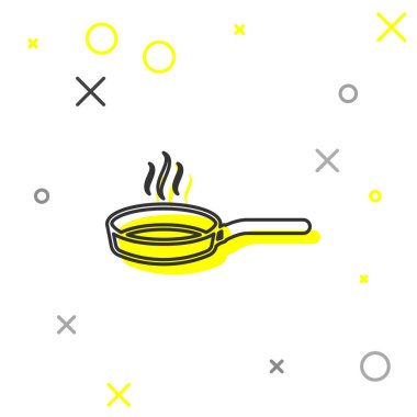 Beyaz arka planda izole edilmiş gri çizgi tava simgesi. Kızartma veya kızartma gıda sembolü. Vektör İllüstrasyonu