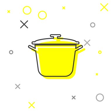 Beyaz arka planda izole edilmiş gri çizgili tencere ikonu. Haşlama ya da güveç besin sembolü. Vektör İllüstrasyonu