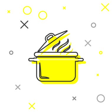 Beyaz arka planda izole edilmiş gri çizgili tencere ikonu. Haşlama ya da güveç besin sembolü. Vektör İllüstrasyonu