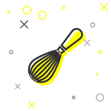 Gri çizgi Mutfak çırpma simgesi beyaz arka plan üzerinde izole. Pişirme aleti, yumurta çırpıcı. Çatal bıçak takımı işareti. Gıda karışımı sembolü. Vektör İllüstrasyonu