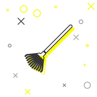 Gri çizgi Beyaz arka plan üzerinde izole yaprakları simgesi için Bahçe tırmık. Bahçecilik, tarım, tarım için bir araç. Yer kültivatör. Vektör İllüstrasyonu