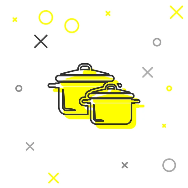 Linha cinza Ícone do pote de cozinha isolado no fundo branco. Ferva ou guisado símbolo de comida. Ilustração vetorial — Vetor de Stock