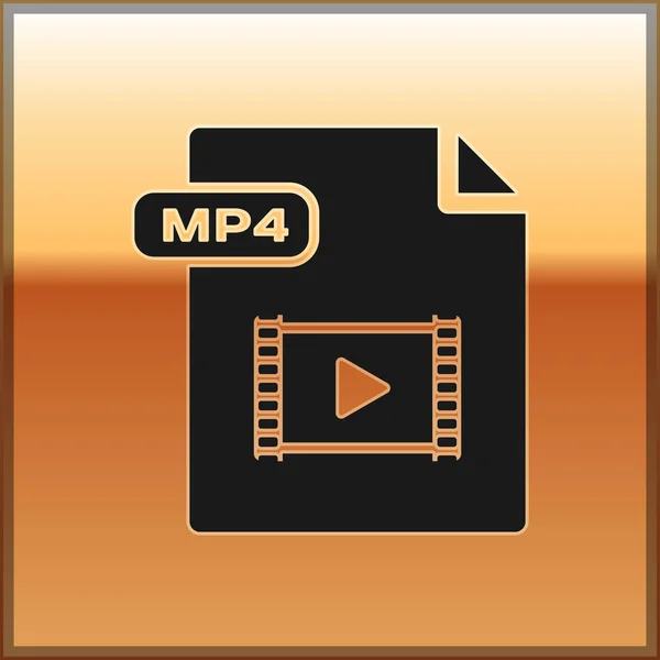 Черный файл MP4. Иконка кнопки mp4 выделена на золотом фоне. Символ файла MP4. Векторная миграция — стоковый вектор
