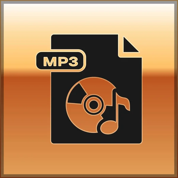 Zwart MP3-bestands document. Download mp3 knop icoon geïsoleerd op gouden achtergrond. MP3-muziek formaat teken. MP3-bestand symbool. Vector illustratie — Stockvector