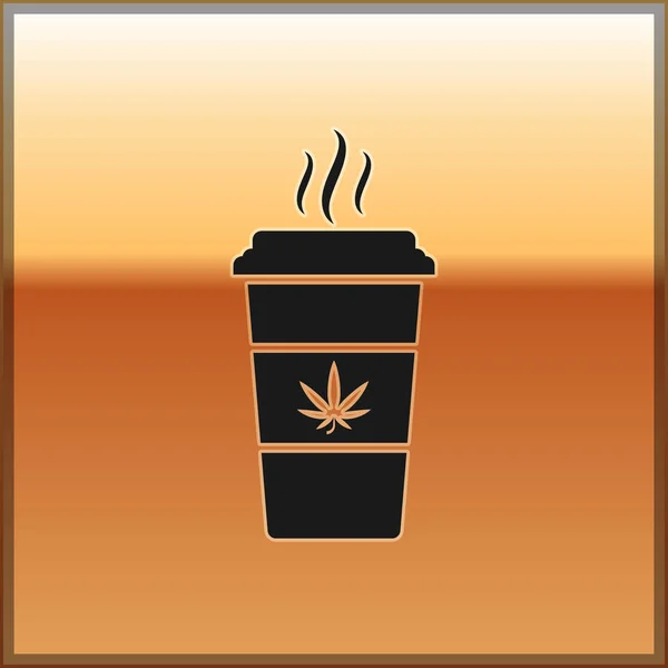 Black Cup kávé marihuánát vagy kannabisz levél ikon izolált arany háttér. Marihuána legalizálása. Kender szimbólum. Vektoros illusztráció — Stock Vector