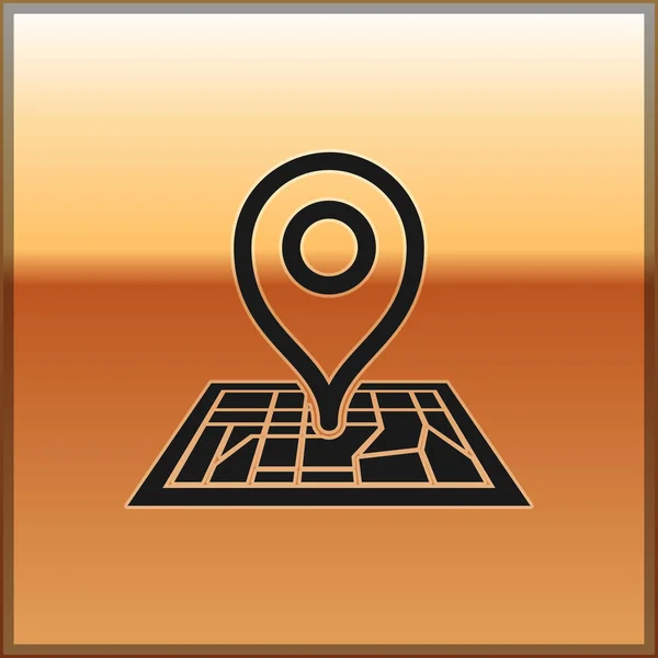 ゴールドの背景に分離されたパース アイコンのマップ ペーパー上の黒いプレースホルダ。ベクトルイラストレーション — ストックベクタ