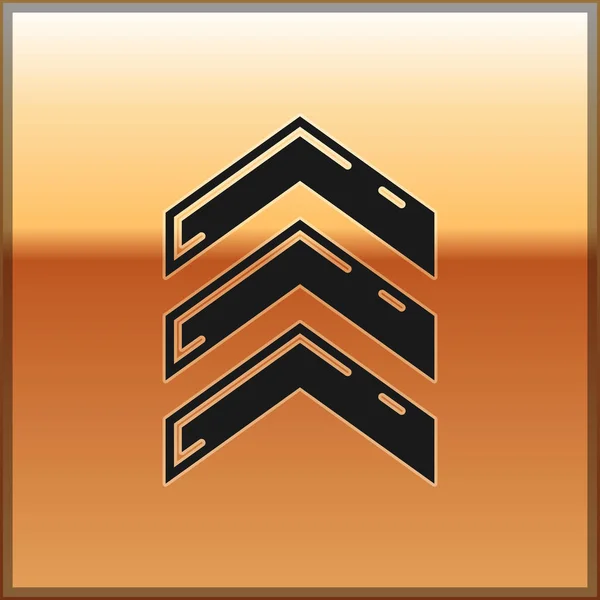 Zwarte militaire rang pictogram geïsoleerd op de gouden achtergrond. Militaire badge teken. Vector illustratie — Stockvector