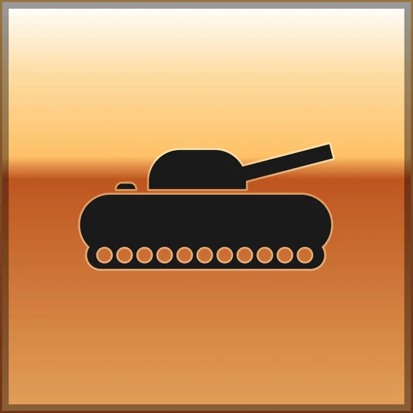 Black Military tank icon isolated on gold background. Vector Illustration