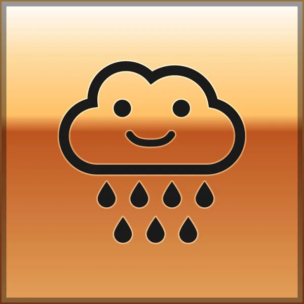 Black Cloud with rain icon isolated on gold background. Rain cloud precipitation with rain drops. Vector Illustration — Stock Vector