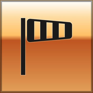 Black Cone meteoroloji rüzgar gülü ikonu altın arka planda izole edilmiş. Rüzgâr Sock rüzgarın yönünü ve gücünü gösteriyor. Vektör İllüstrasyonu