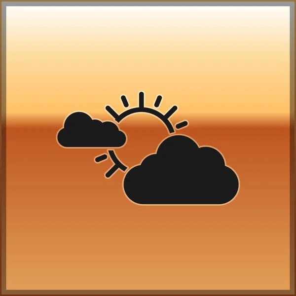 Fekete Nap és felhő időjárás ikon elszigetelt arany háttér. Vektorillusztráció — Stock Vector