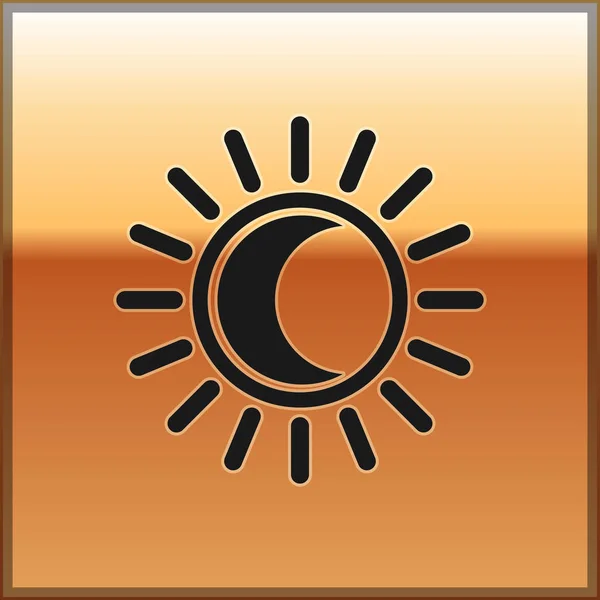 Black Eclipse of the sun icon isolated on gold background. Total sonar eclipse. Vector Illustration — Stock Vector