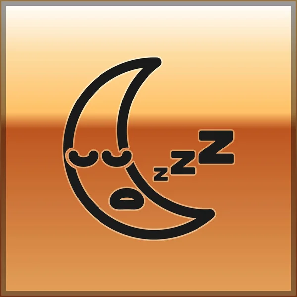Black Moon ikon izolált arany háttér. Felhős éjszakai előjel. Alvó álmok szimbóluma. Éjszakai vagy ágy idő jele. Vektoros illusztráció — Stock Vector