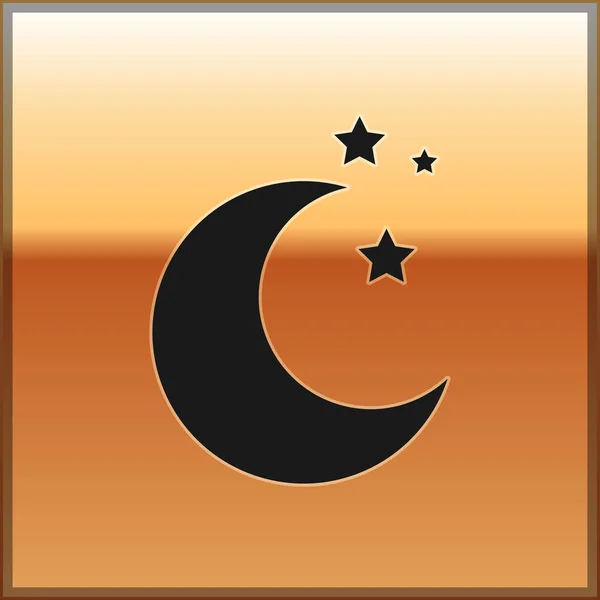 Black Moon and stars icon isolated on gold background. Vector Illustration — Stock Vector