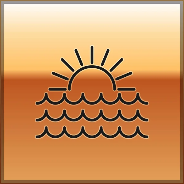 Schwarzes Sonnenuntergang-Symbol isoliert auf goldenem Hintergrund. Vektorillustration — Stockvektor