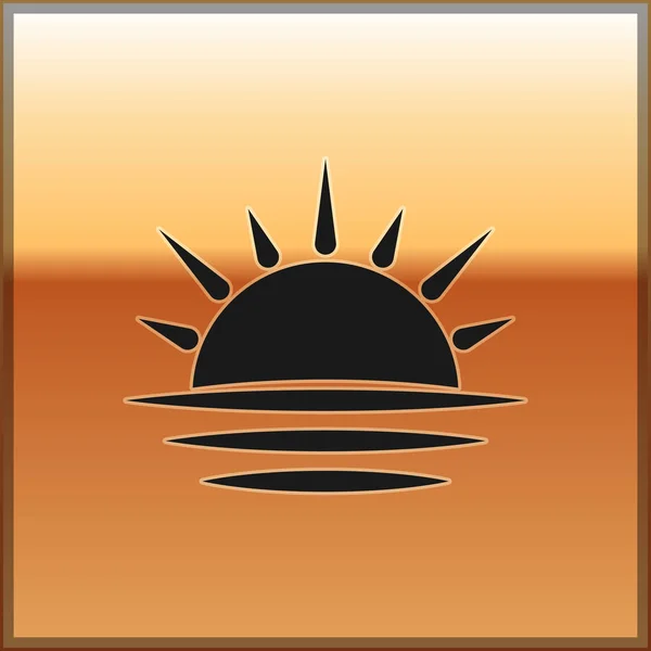 Icône de coucher de soleil noir isolée sur fond or. Illustration vectorielle — Image vectorielle