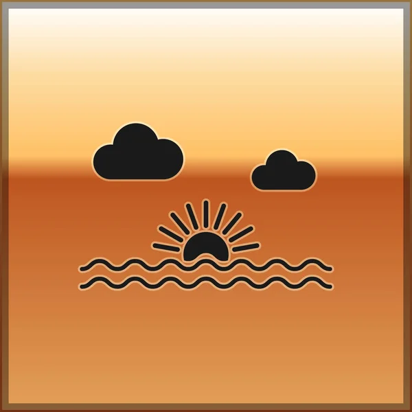 Schwarzes Sonnenuntergang-Symbol isoliert auf goldenem Hintergrund. Vektorillustration — Stockvektor