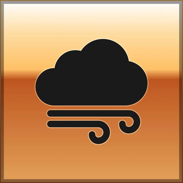 Schwarzes Wettersymbol auf goldenem Hintergrund. Wolken und Wind. Vektorillustration — Stockvektor