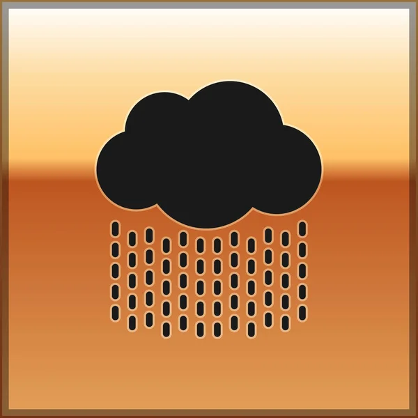 Nube negra con icono de lluvia aislado sobre fondo dorado. precipitación de nubes de lluvia con gotas de lluvia. Ilustración vectorial — Vector de stock