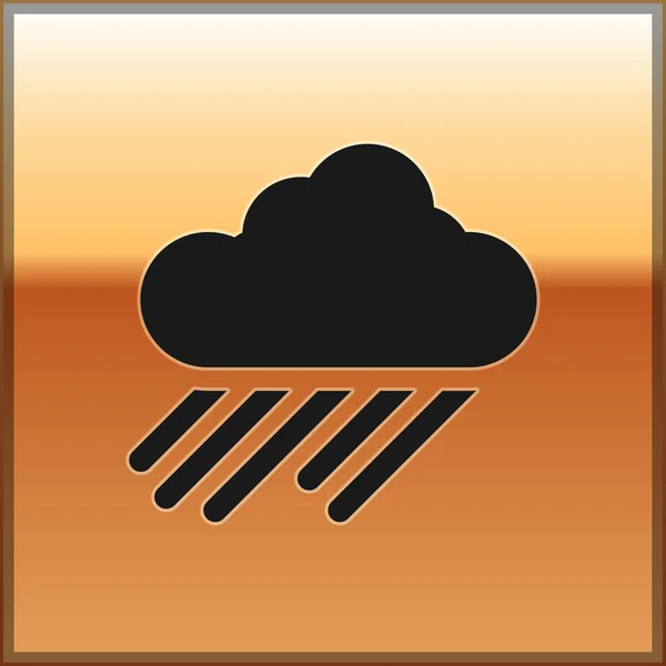 Svart moln med regn ikon isolerad på guld bakgrund. Regn moln nederbörd med regndroppar. Vektor Illustration — Stock vektor