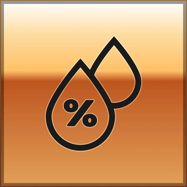 Schwarzwassertropfen Prozentsatz Symbol isoliert auf Goldgrund. Feuchtigkeitsanalyse. Vektorillustration — Stockvektor