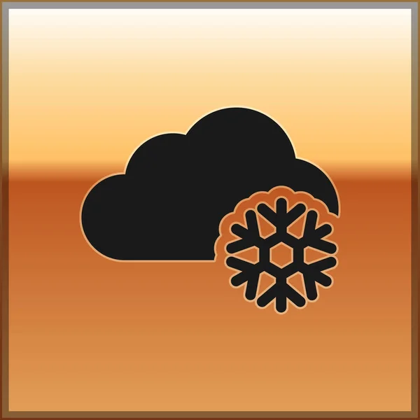 Nube negra con icono de nieve aislado sobre fondo dorado. Nube con copos de nieve. Icono de tiempo único. Signo de niebla. Ilustración vectorial — Archivo Imágenes Vectoriales