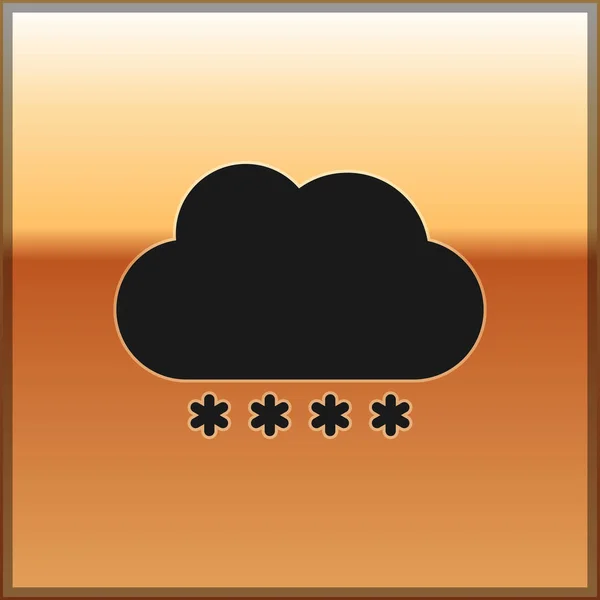 Nube negra con icono de nieve aislado sobre fondo dorado. Nube con copos de nieve. Icono de tiempo único. Signo de niebla. Ilustración vectorial — Archivo Imágenes Vectoriales