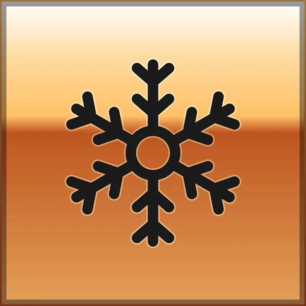 Czarna ikona płatka śniegu odizolowana na złotym tle. Ilustracja wektora — Wektor stockowy