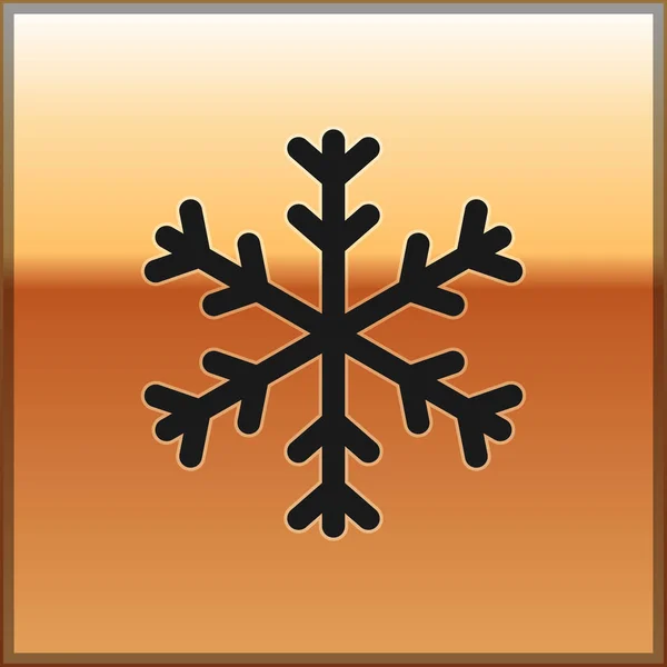Svart snöflinga ikon isolerad på guld bakgrund. Vektor Illustration — Stock vektor