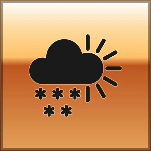 Zwart bewolkt met sneeuw icoon geïsoleerd op gouden achtergrond. Wolk met sneeuwvlokken. Pictogram voor één weer. Snowing teken. Vector illustratie — Stockvector