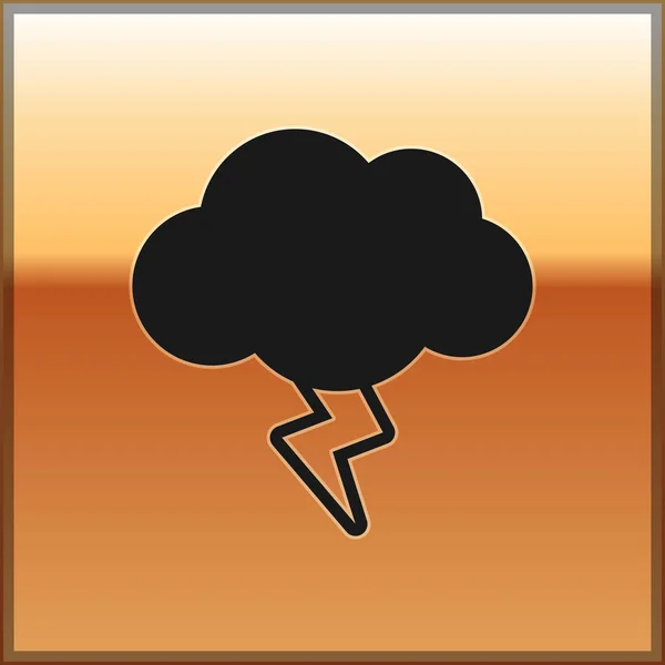 Μαύρο εικονίδιο Καταιγίδα απομονώνονται σε χρυσό φόντο. Σύννεφα και αστραπές. Μετεωρολογική εικόνα καταιγίδας. Εικονογράφηση διανύσματος — Διανυσματικό Αρχείο