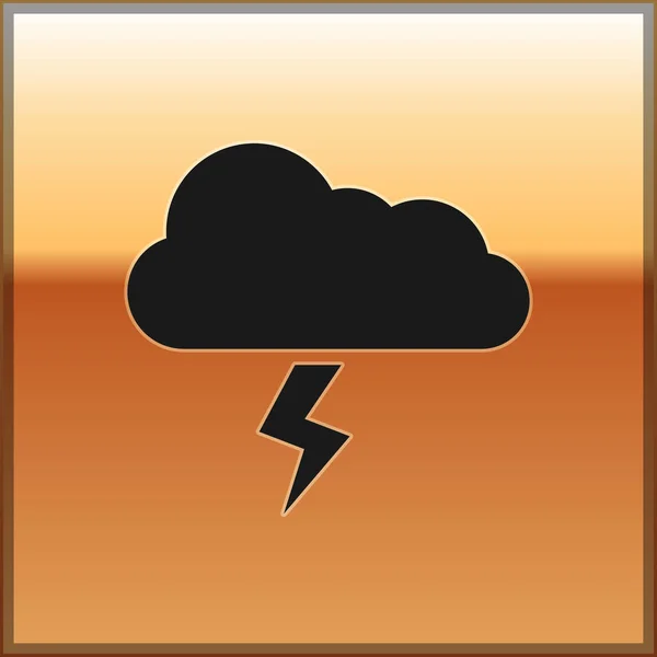 Black Storm Symbol isoliert auf goldenem Hintergrund. Wolke und Blitz. Wetterikone des Sturms. Vektorillustration — Stockvektor