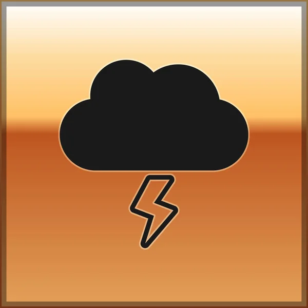 Icono de Tormenta Negra aislado sobre fondo dorado. Nube y relámpago. Icono del tiempo de tormenta. Ilustración vectorial — Vector de stock