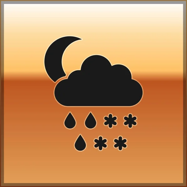 Nuvem Negra com ícone de neve, chuva e lua isolada em fundo dourado. Ícone meteorológico. Ilustração vetorial —  Vetores de Stock