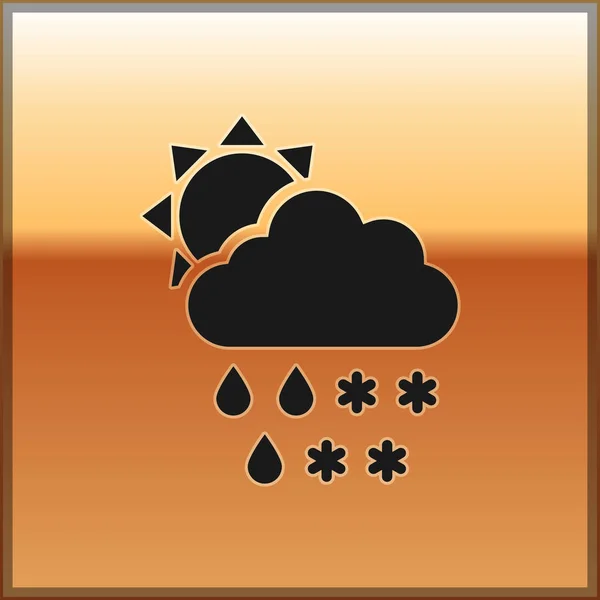 Nuvem Negra com ícone de neve e chuva isolado em fundo dourado. Ícone meteorológico. Ilustração vetorial —  Vetores de Stock