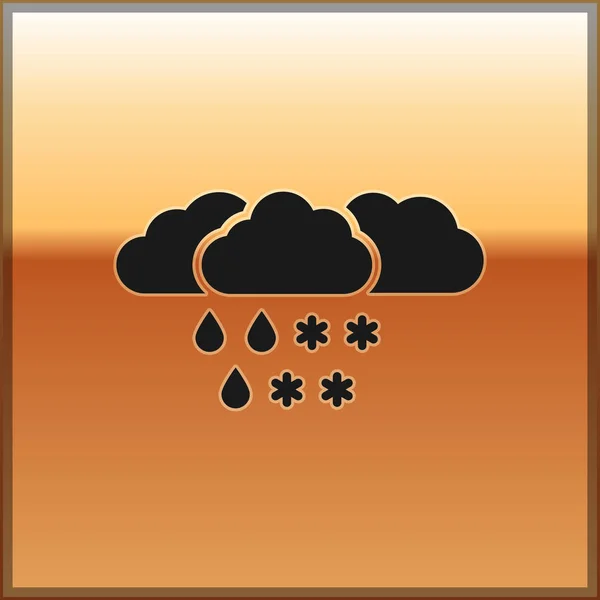 Nuvola Nera con icona di neve e pioggia isolata su sfondo oro. Icona meteo. Illustrazione vettoriale — Vettoriale Stock