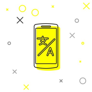 Gri çizgi Çevrimiçi çevirmen simgesi beyaz arka planda yalıtılmış. Sohbet konuşma balonu yabancı dil konuşma simgeleri. Kavram çevirisi. Vektör İllüstrasyonu