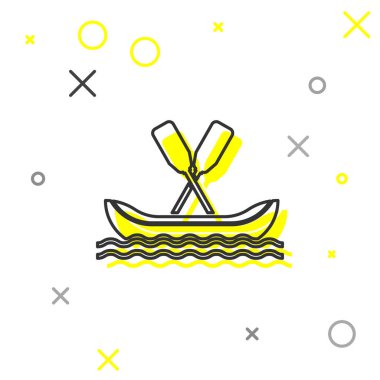 Gri çizgi Rafting tekne simgesi beyaz arka plan üzerinde izole. Kürekli kayak. Su sporları, ekstrem sporlar, tatil, tatil, takım kurma. Vektör İllüstrasyonu