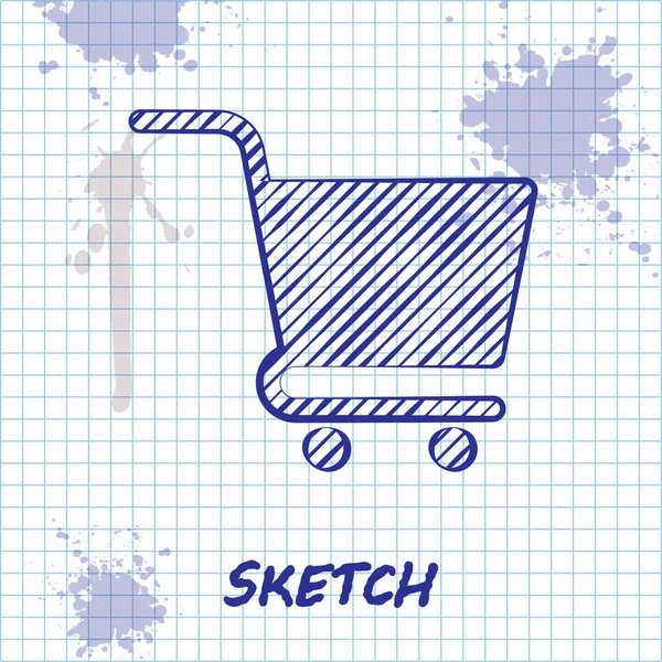스케치 라인 쇼핑 카트 아이콘은 흰색 배경에 분리되어 있습니다. 온라인 구매 개념. 배달 계약 서명자. 슈퍼 마켓 바스켓 상징. 사기적 인 예 — 스톡 벡터